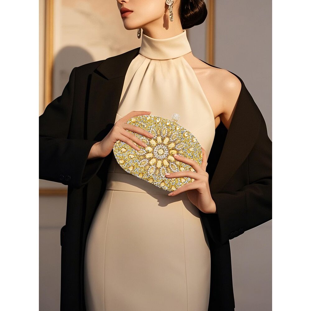 8678 Gold Clutch Purses Rhinestone Evening Clutch Sparkling Evening Bags - Picture 3 of 7